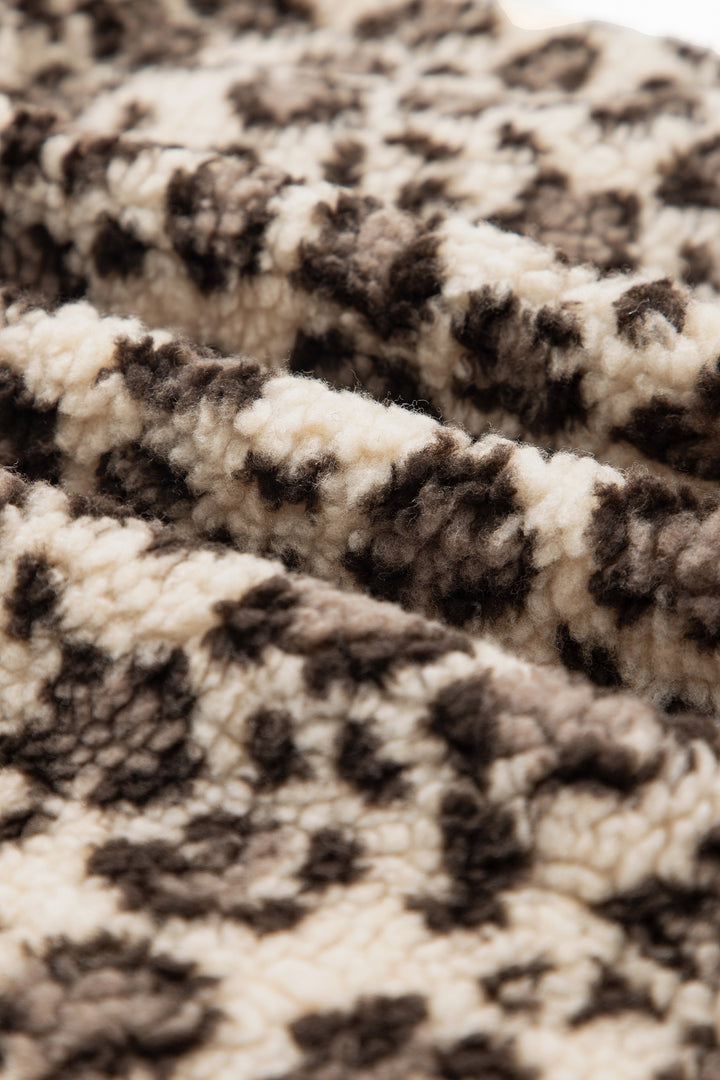 Brown Leopard Print Zip-Up Red Accents Pockets Sweatshirt