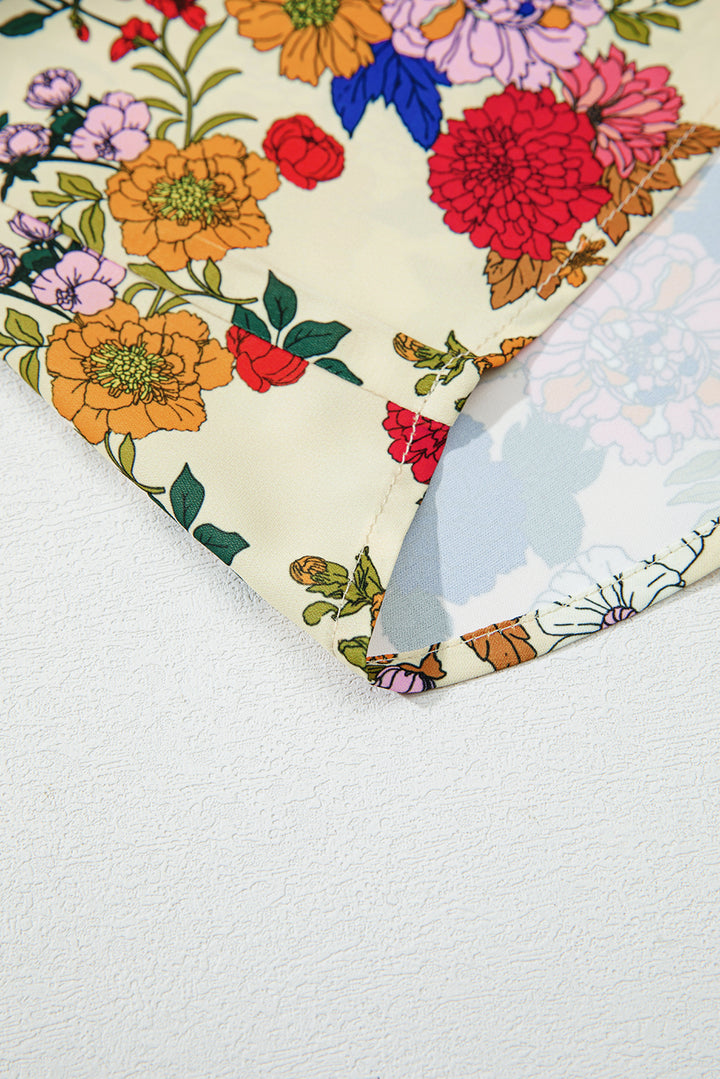 Ruffled Shoulder Long Sleeve Floral Blouse