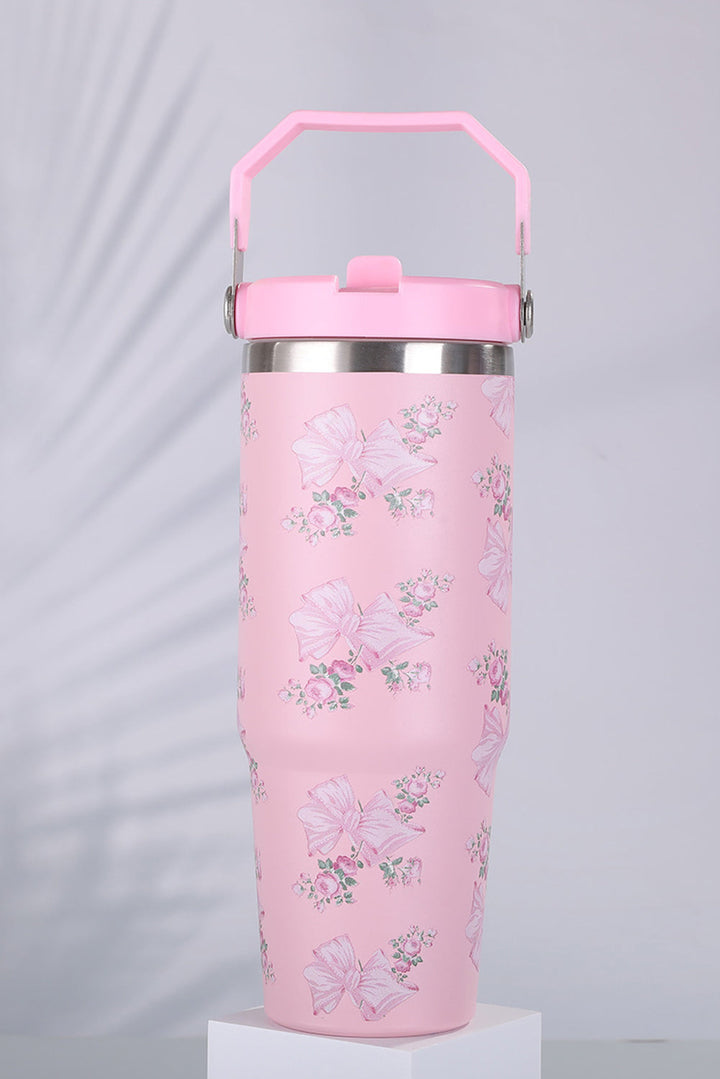 30OZ Trinkbecher mit Strohhalm und Schleife und Blumendruck