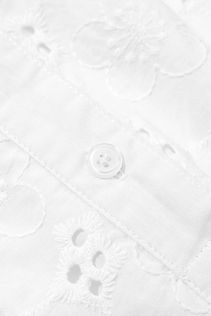 Lace Crochet V Neck Half Sleeve Embroidery Button Down Blouses Casual Shirts