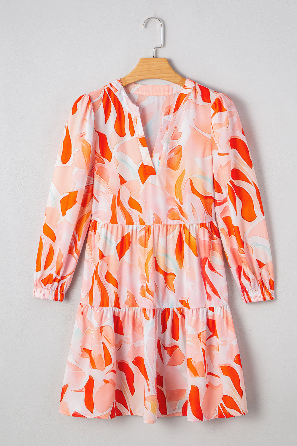 Abstract Print Split Neck Long Sleeve Dress