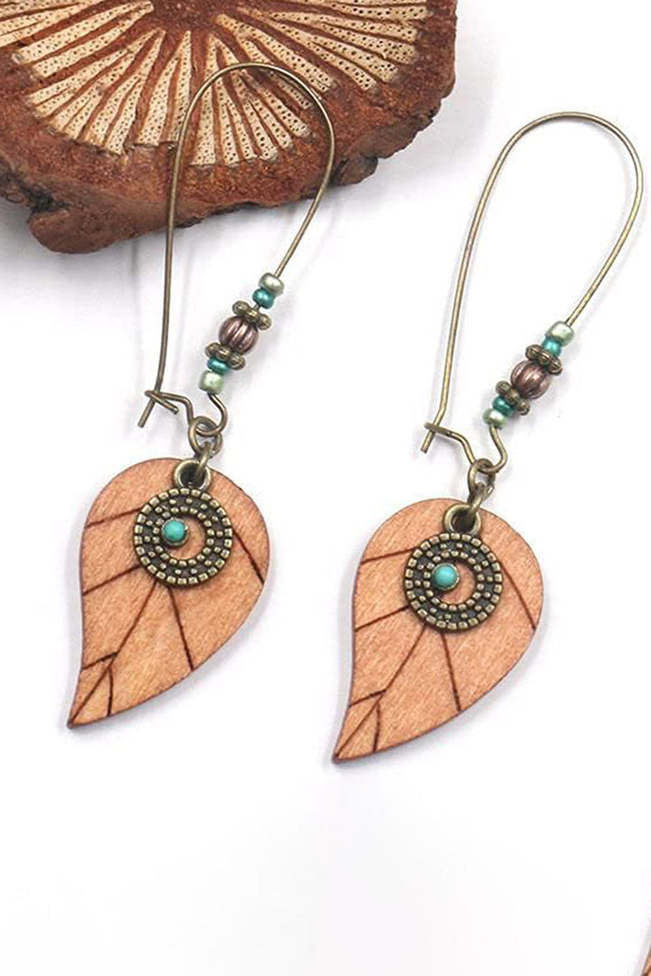 Boucles d'oreilles pendantes en forme de feuille avec décor turquoise occidental