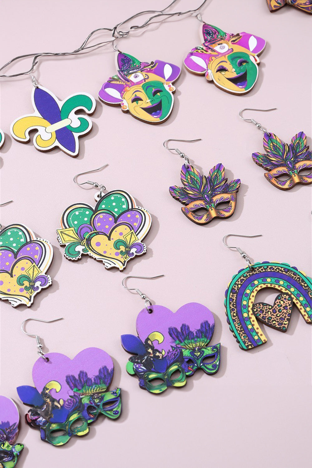 Boucles d'oreilles pendantes à crochets Masque de Mardi Gras