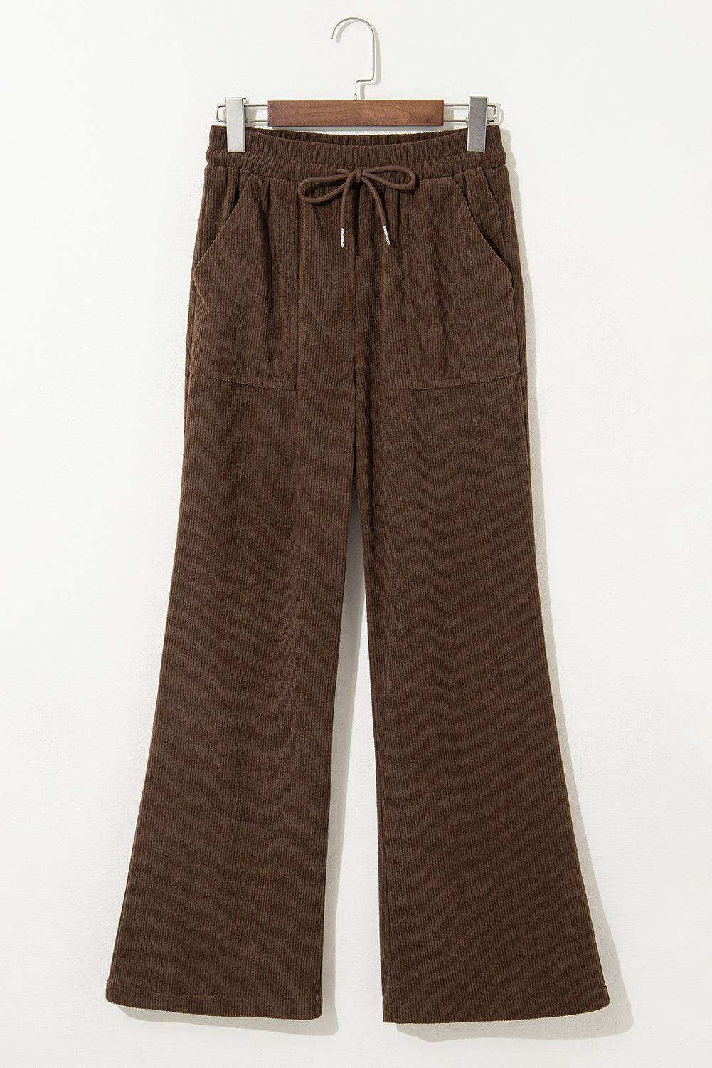 Coffee Tie Elastic Waist Soft Corduroy Pants