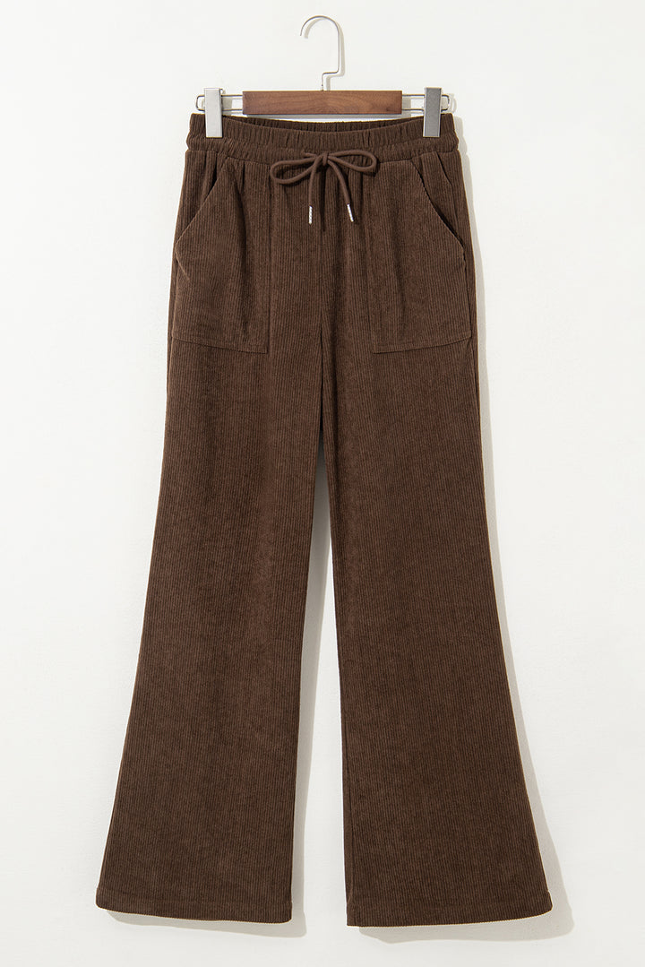 Coffee Tie Elastic Waist Soft Corduroy Pants