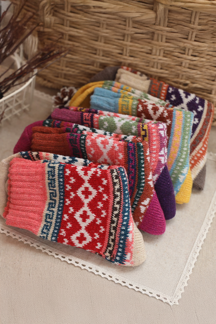 Lot de 5 paires de chaussettes mi-mollet souples à motif bohème