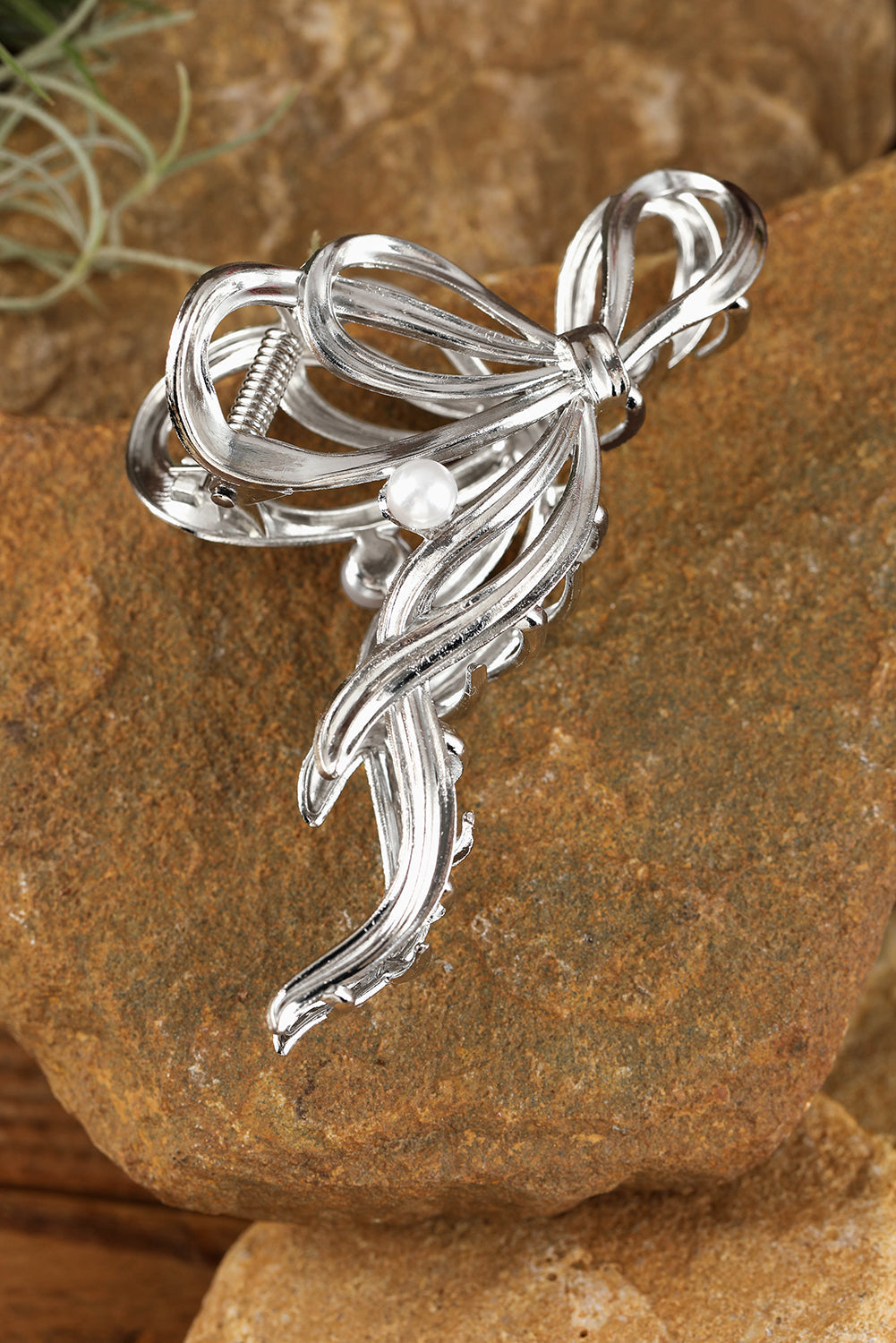 Pearl Decor Bow Knot Alloy Hair Claw Clip