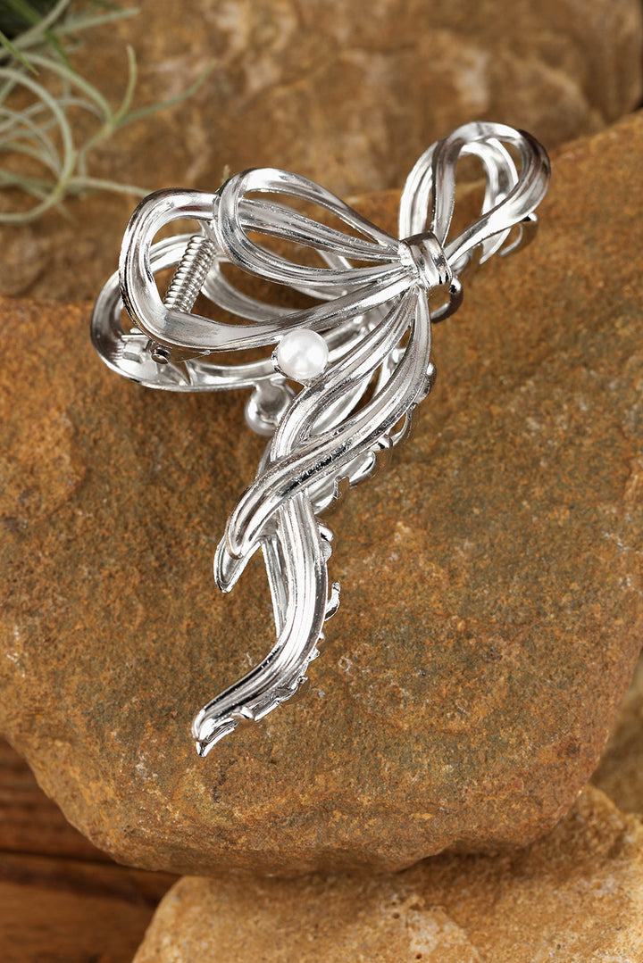 Pearl Decor Bow Knot Alloy Hair Claw Clip