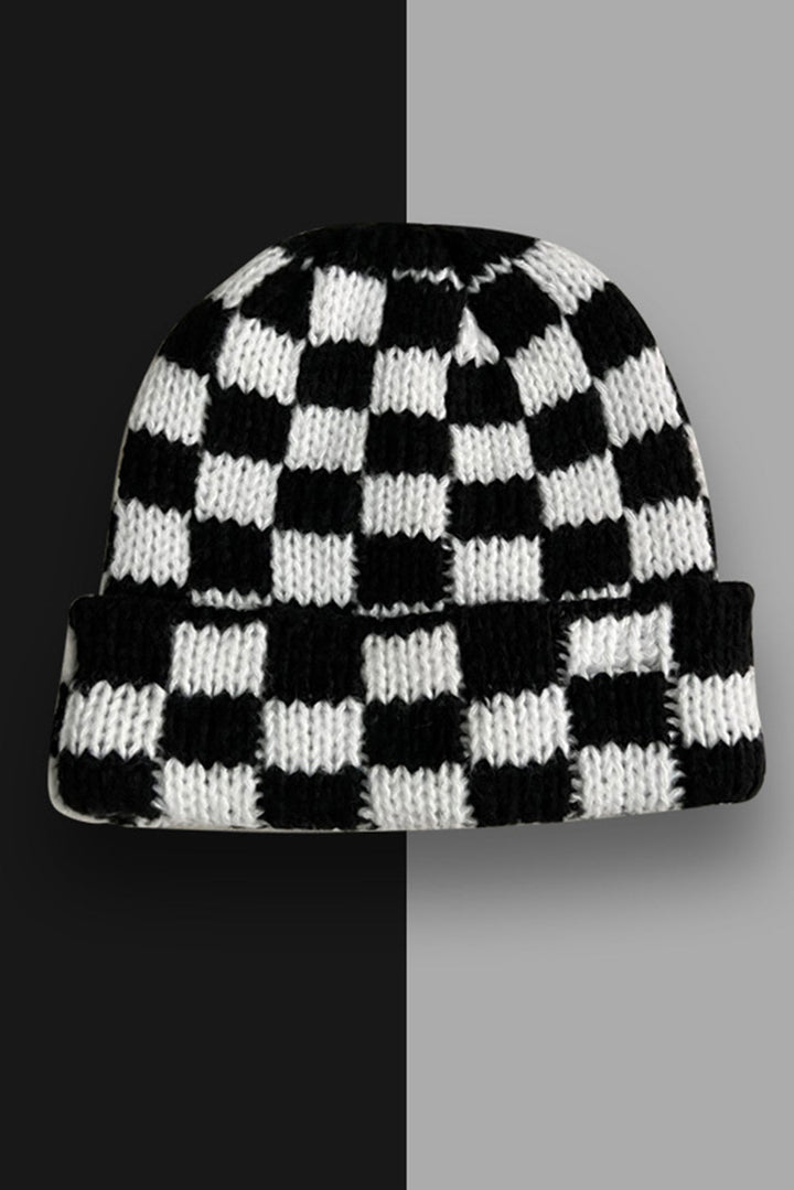 Bonnet sans bord plié à carreaux bicolores