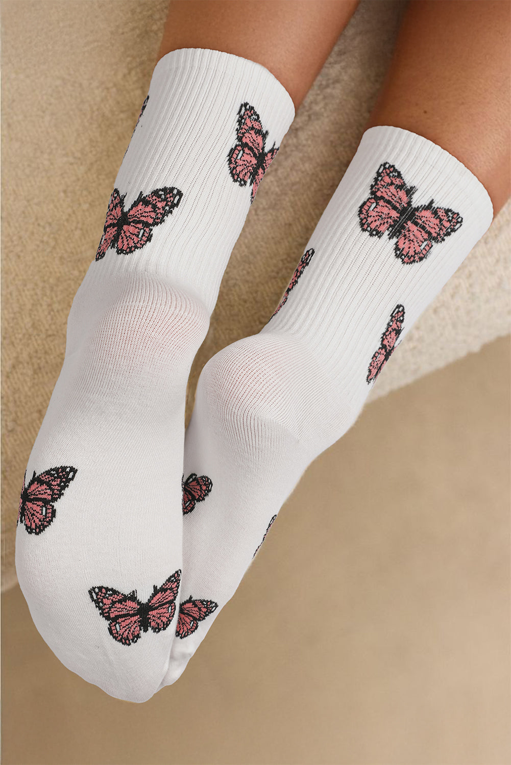 Chaussettes mi-mollet souples à bord côtelé et motif papillon