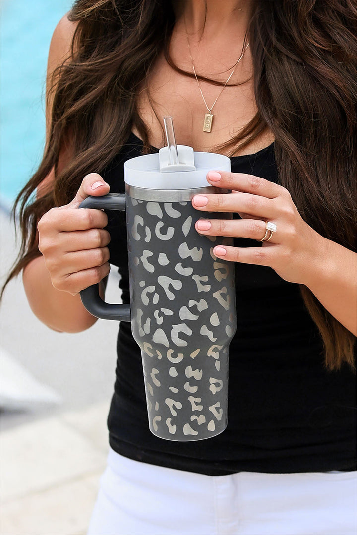 Tasse portable en acier inoxydable à imprimé léopard 40 oz avec poignée