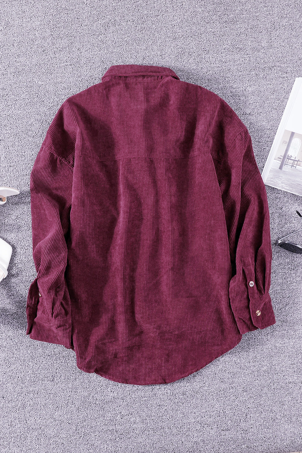 Wine Fiery Red Corduroy Button Pocket Shirt