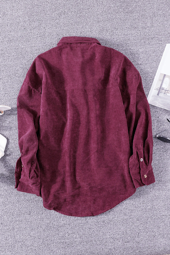 Wine Fiery Red Corduroy Button Pocket Shirt