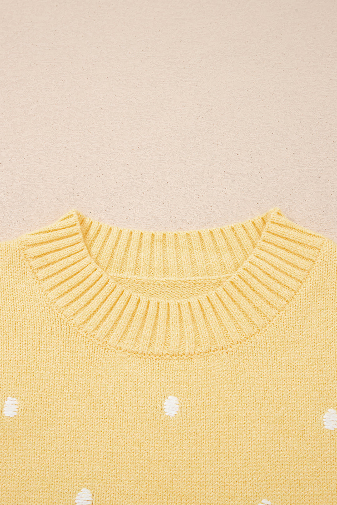 Yellow Cream Elegant Polka Dot Bubble Short Sleeve Sweater