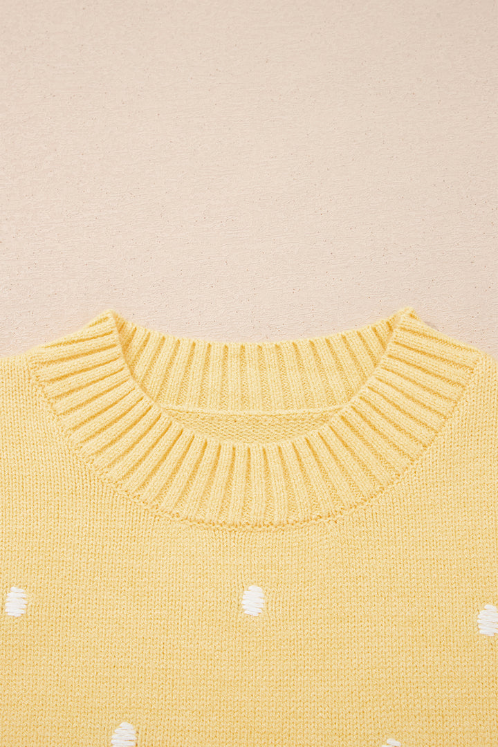 Yellow Cream Elegant Polka Dot Bubble Short Sleeve Sweater