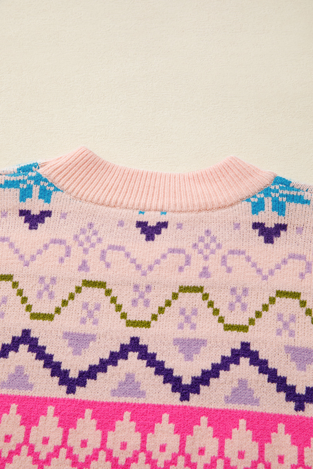 Ethnic Christmas Pattern Knit Feather Cuffed Sweater