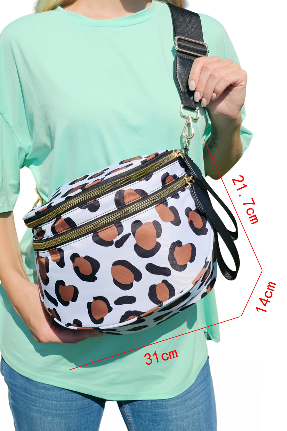 Checkered/Animal Spots Print Wide Strap Large Crossbody Bag
