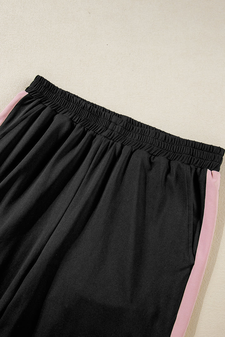 Pink Color Block Trim 2 Tone Contrasted Tank and Pants Set