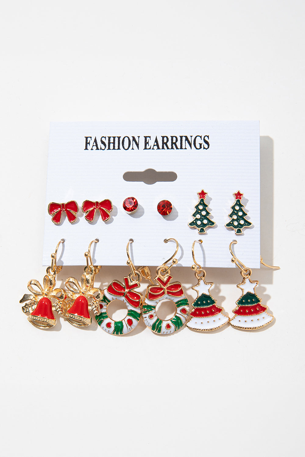 6 Paare/Set Weihnachtsbaum Kranz Glocke Schleife Knoten Ohrring Set