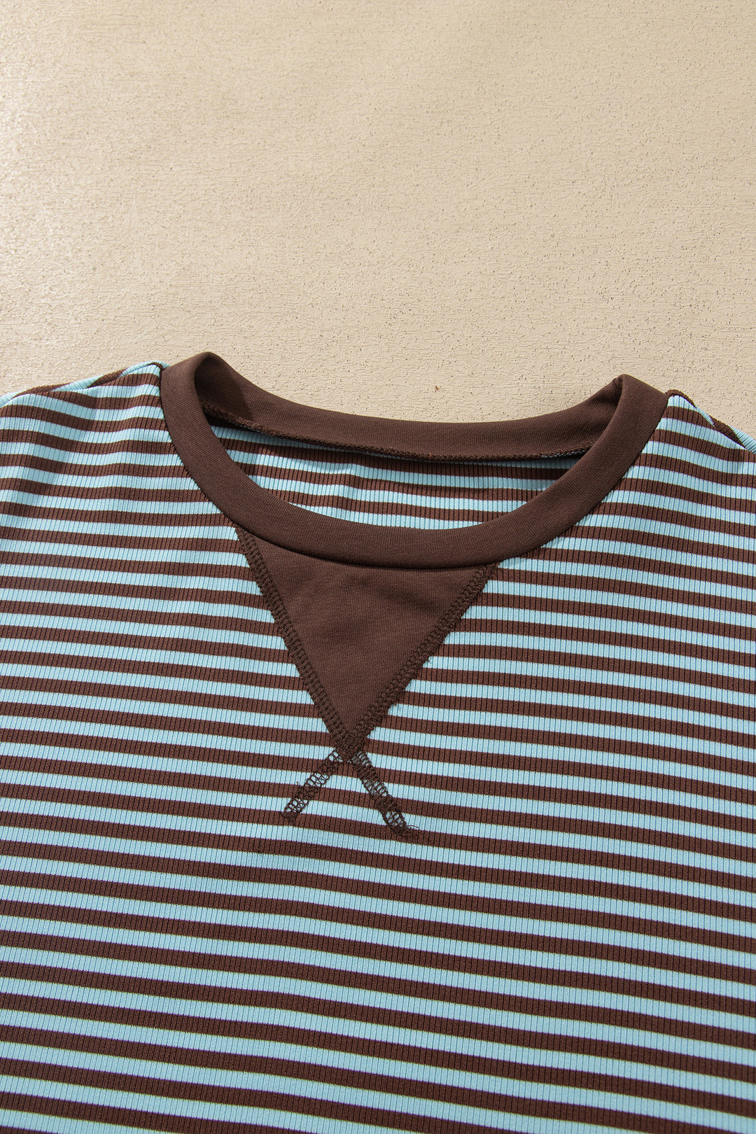 Brown Stripe Drop Shoulder Loose Top and Pants Two Piece Set