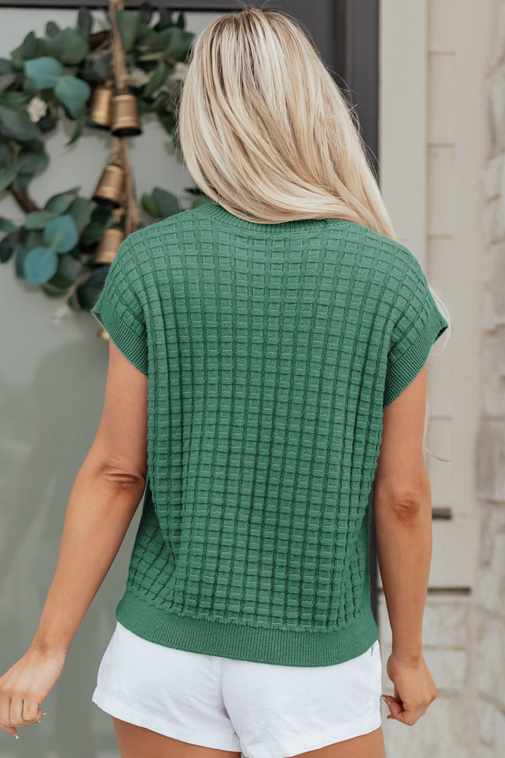 Solid Color Round Neck Textured Short Sleeve Sweater