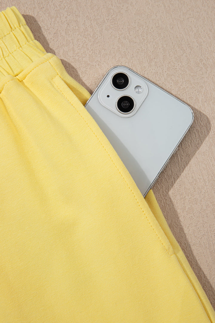 Yellow Cream Solid Color Cropped Tank Top and Jogger Pants Set