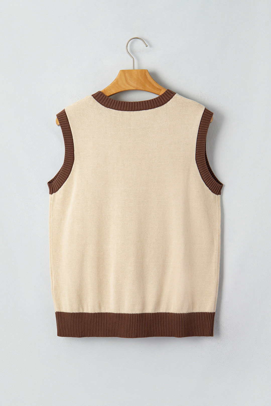 Khaki Western Print Colorblock Trim Sleeveless Knitwear Vest