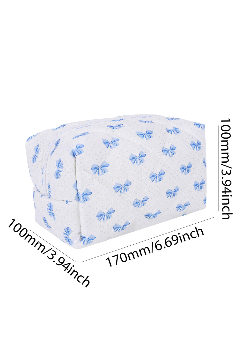 Trousse de maquillage matelassée à fermeture éclair et nœud papillon