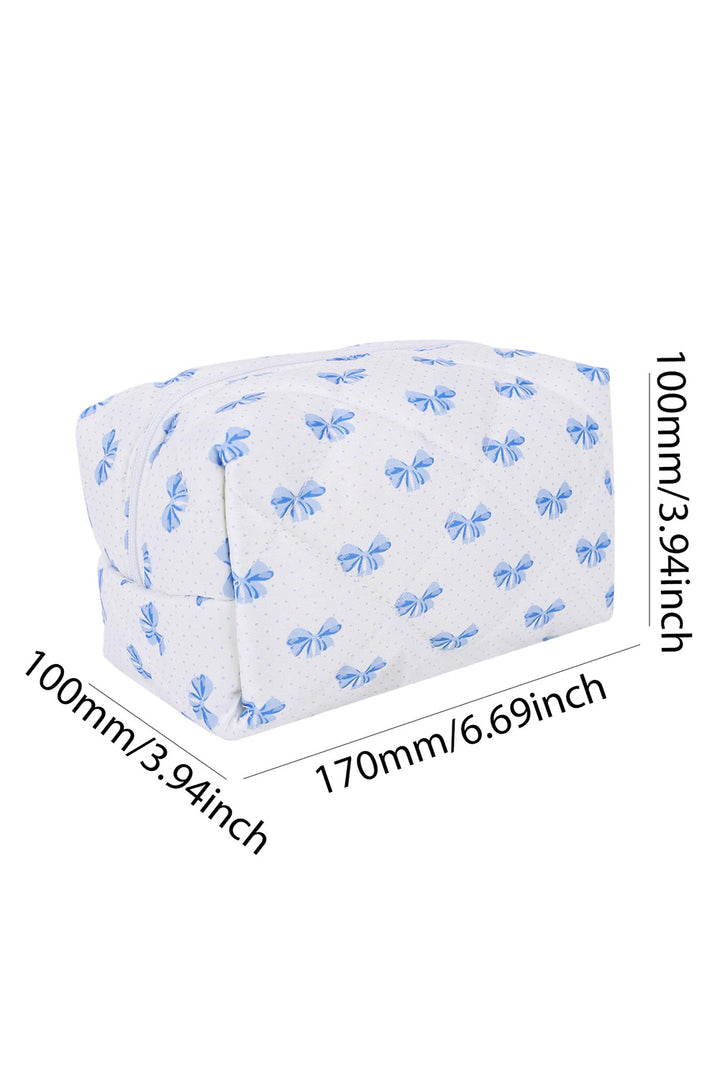 Trousse de maquillage matelassée à fermeture éclair et nœud papillon
