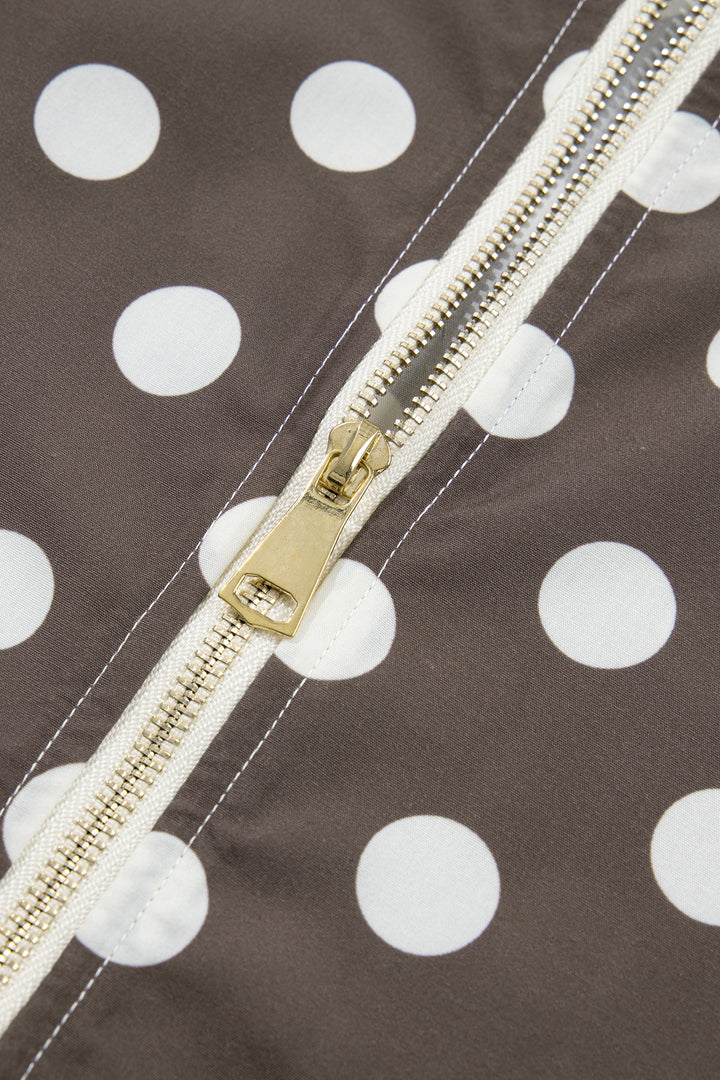 Brown Polka Dot Contrast Detail Zip-Up Long Sleeve Shacket