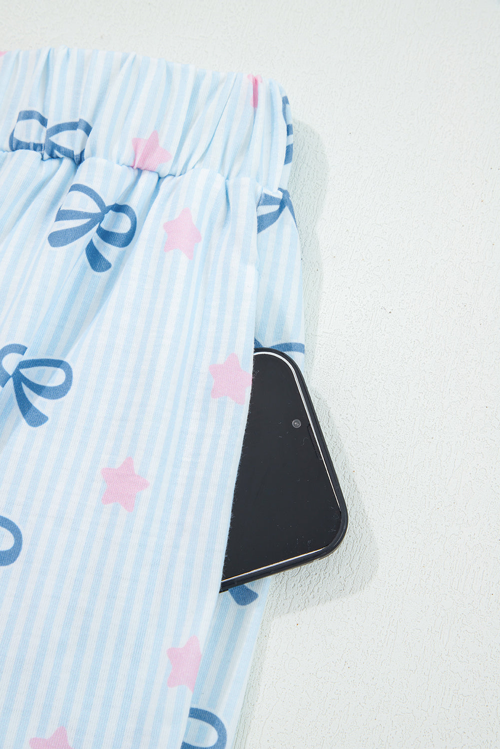 Sky Blue Stripe Bow Star Print Tied Detail 2pcs Lounge Set