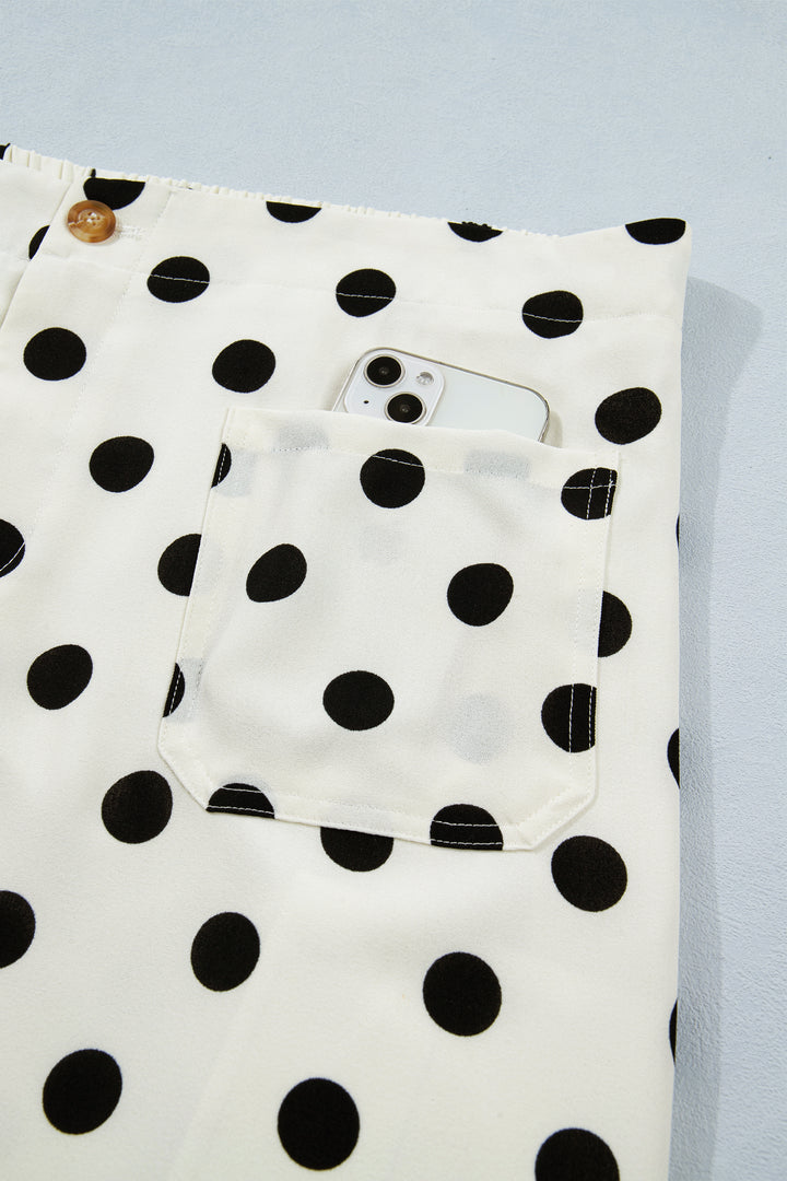 White Plus Size Polka Dot Print Patch Pocket Womens Shift Pants