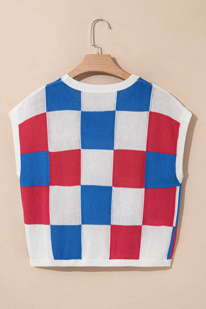 White Color Block Cap Sleeve Sweater