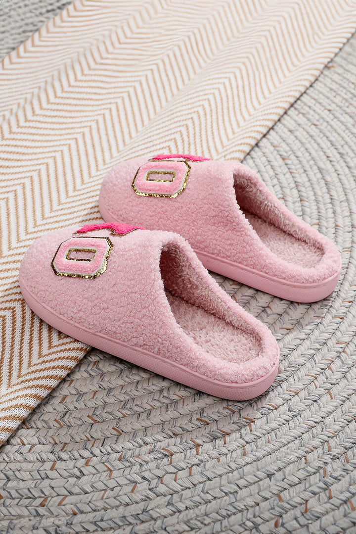 XO XO Glitter Trim Letter Patched Plush House Slippers