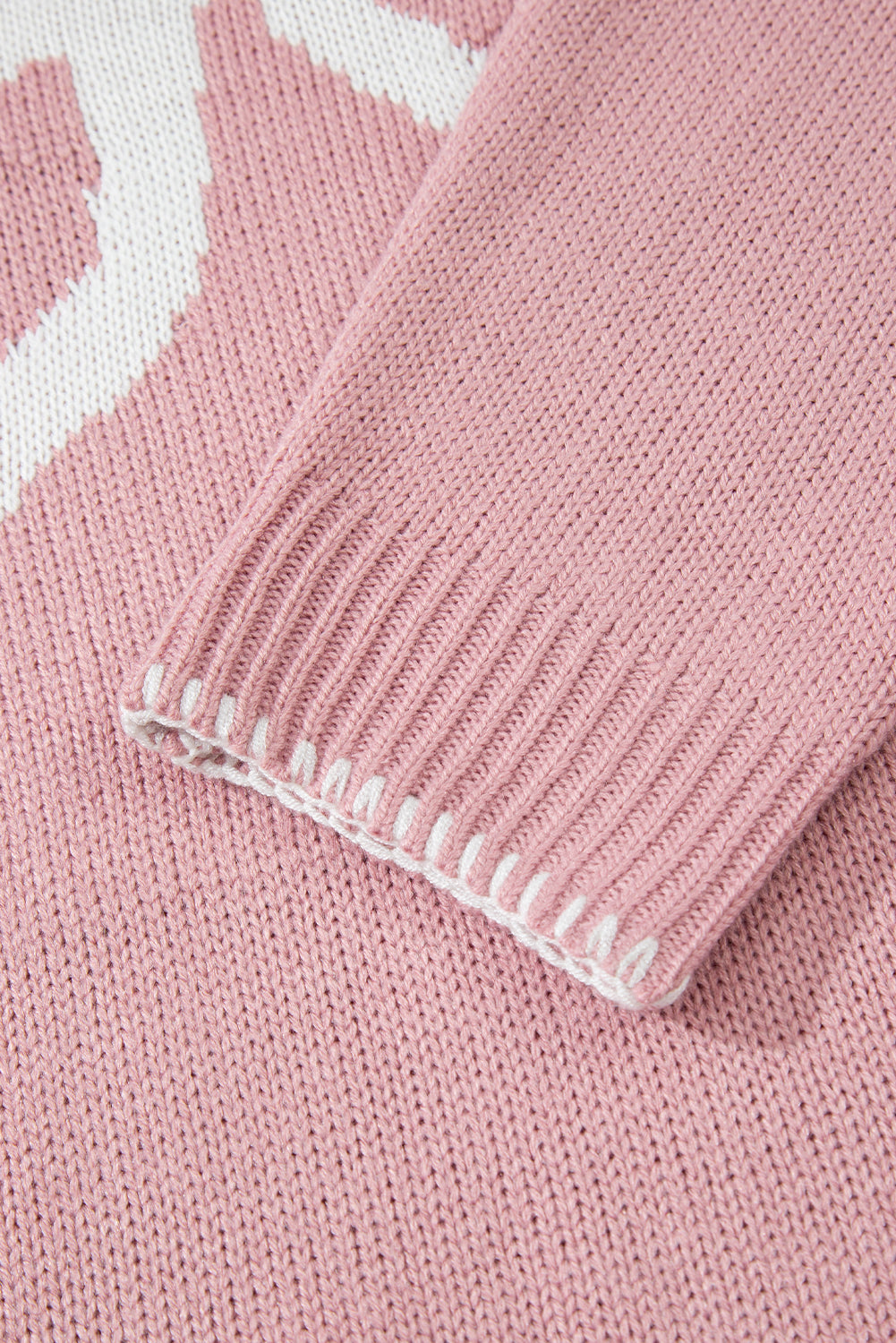 Pink Bow Pattern Contrast Trim Christmas Loose Graphic Sweater