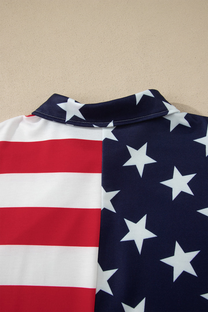 Multicolour Stars Stripes American Flag Zipped Collar Oversized Sweatshirt