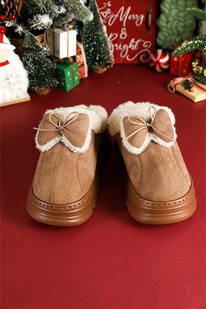 Cozy Faux Fur Lined Bow Decor Clog Slippers