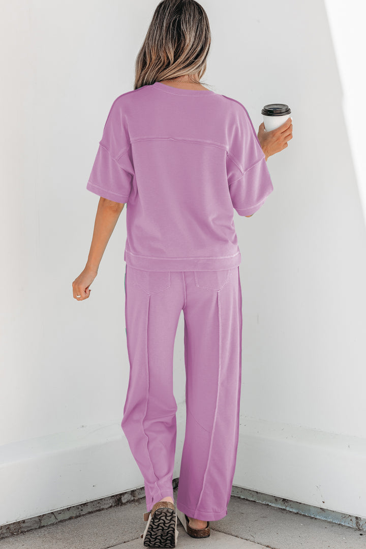 Orchid Bouquet Drop Shoulder Boxy Tee and Barrel Pants Set
