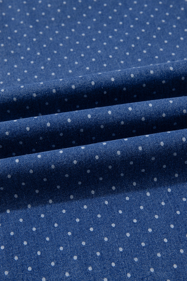 Sky Blue Polka Dot Wide Leg Full Length Shift Silhouette Plus Size Jeans