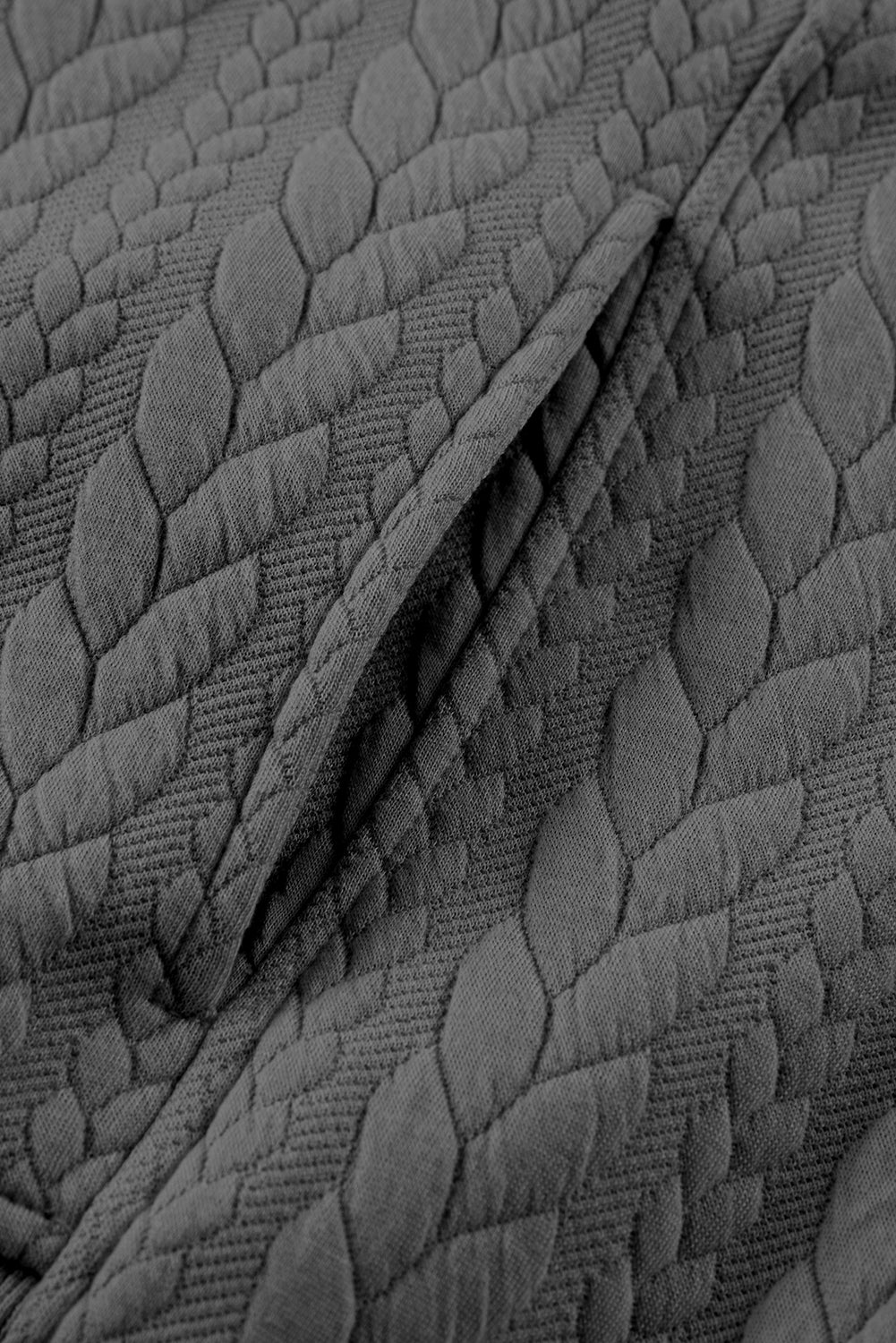 Gray Cable Textured Baggy Solid Hoodie