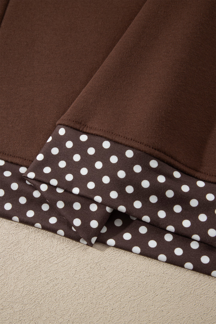 Brown Colorblock Polka Dot Contrast Trim Oversized Sweatshirt