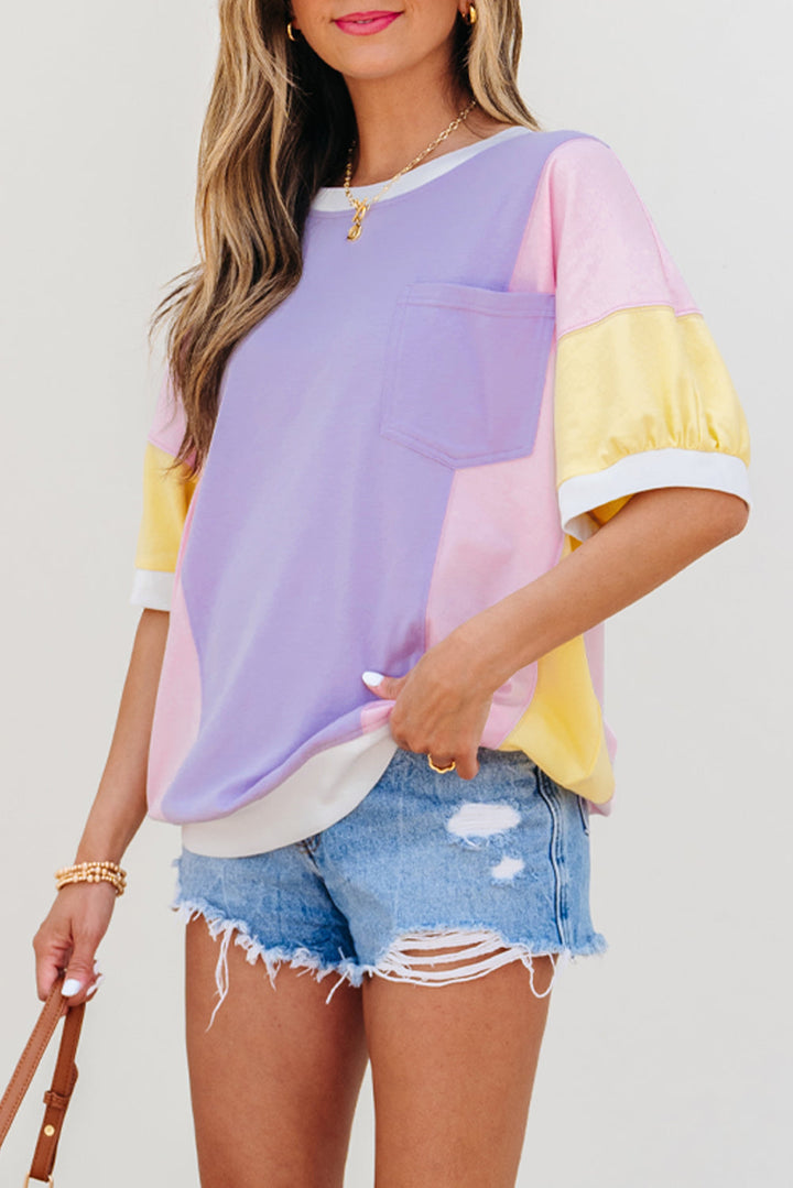 color block patchwork half sleeve oversized t shirt