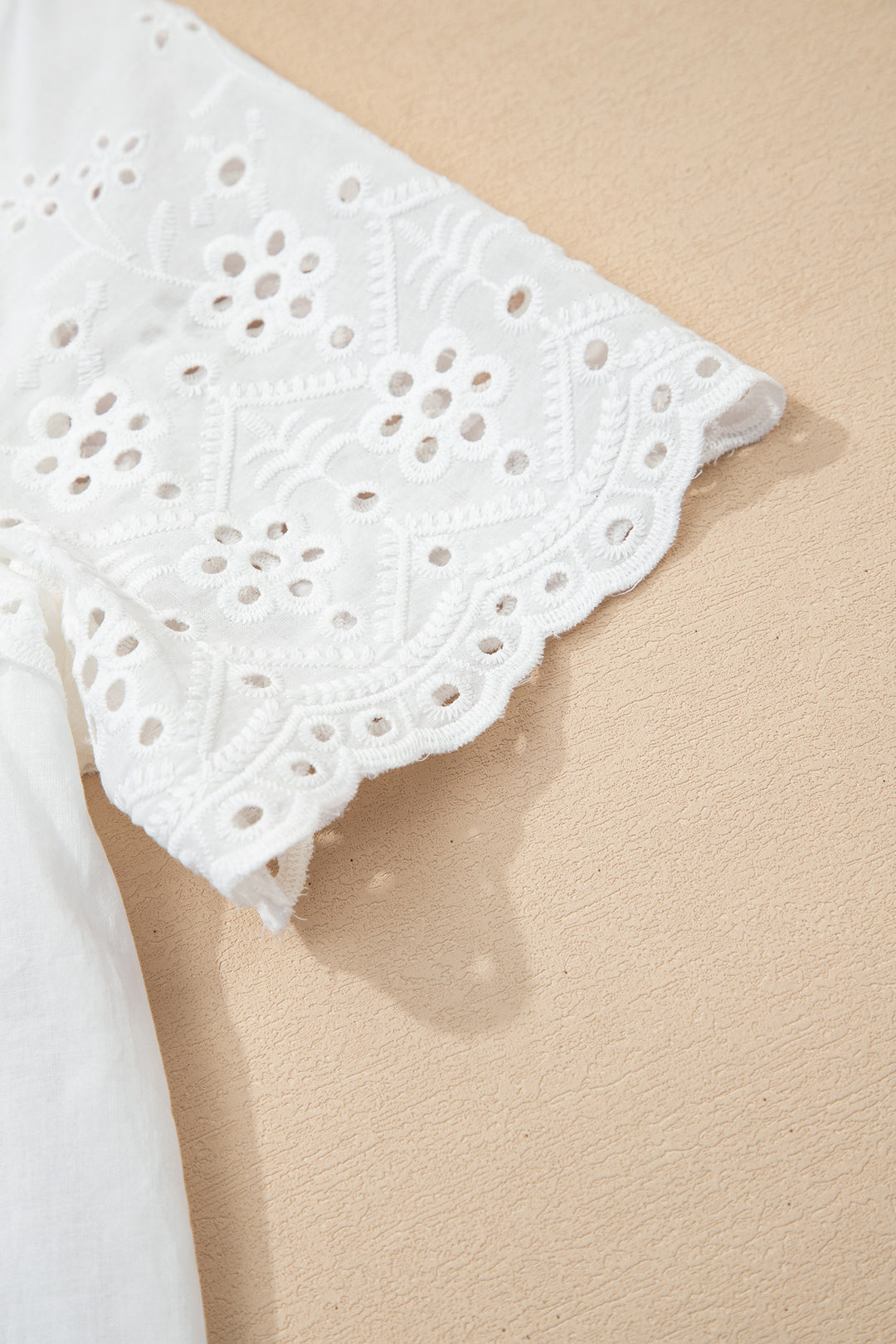 Flower Eyelet Embroidered Patchwork Sheer Short Sleeve Shirt