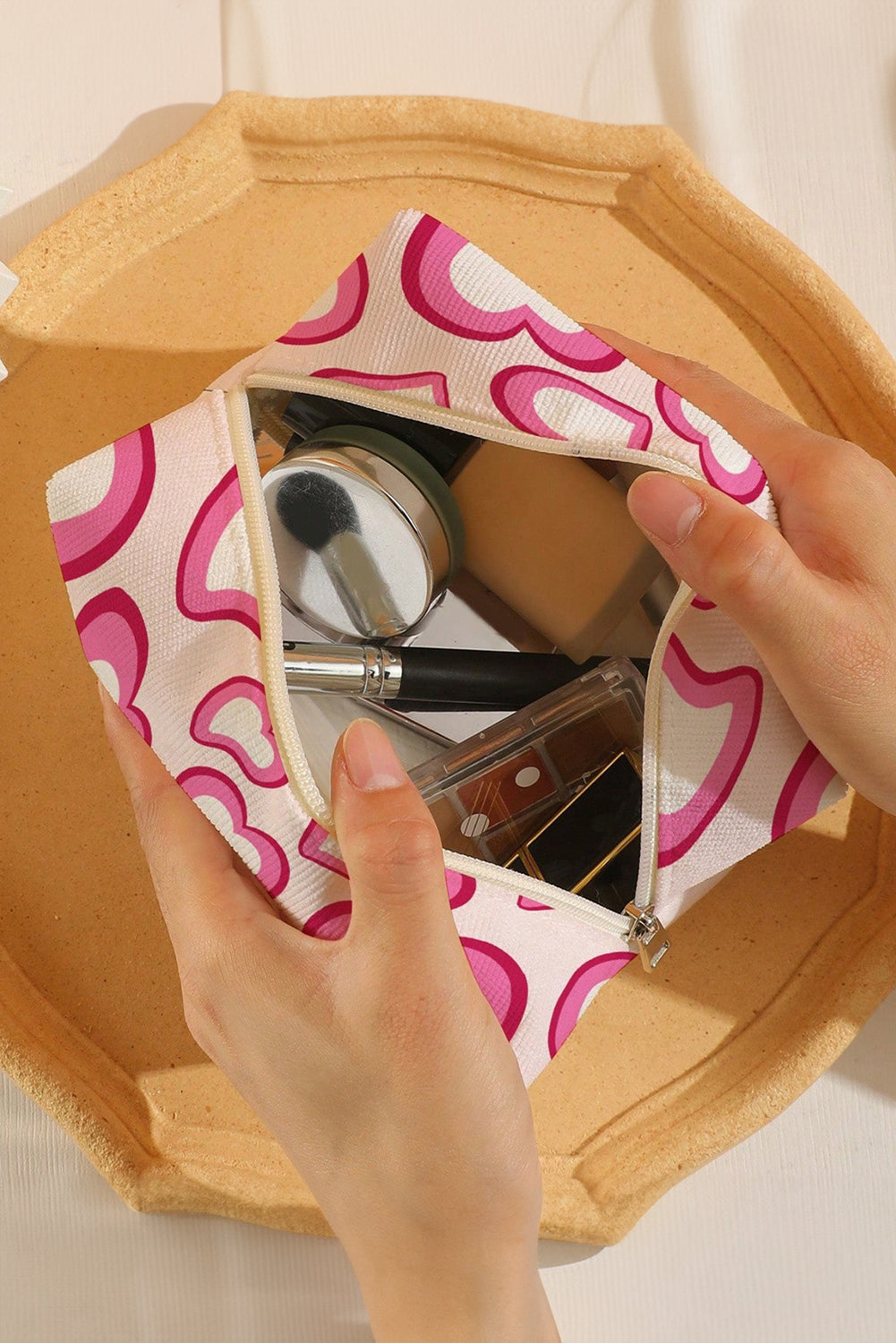 Trousse de maquillage en toile imprimée cœur pour la Saint-Valentin