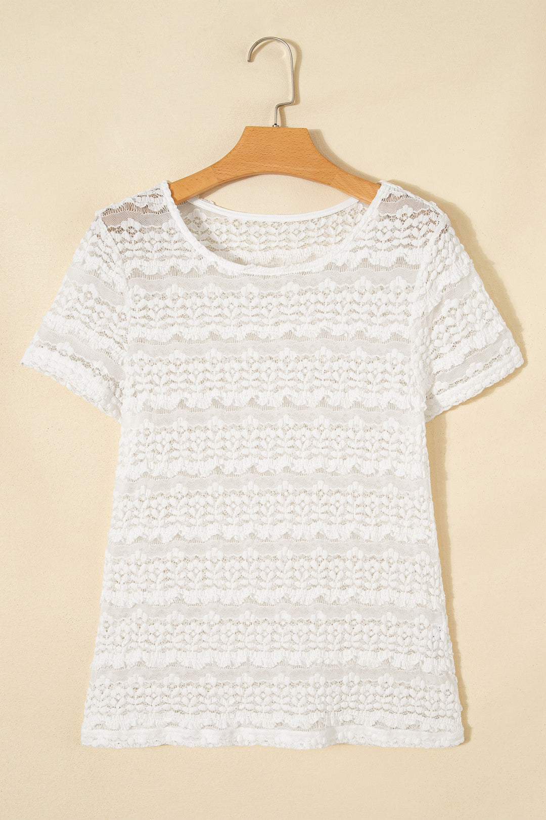 White Sheer Lace Short Sleeve Top
