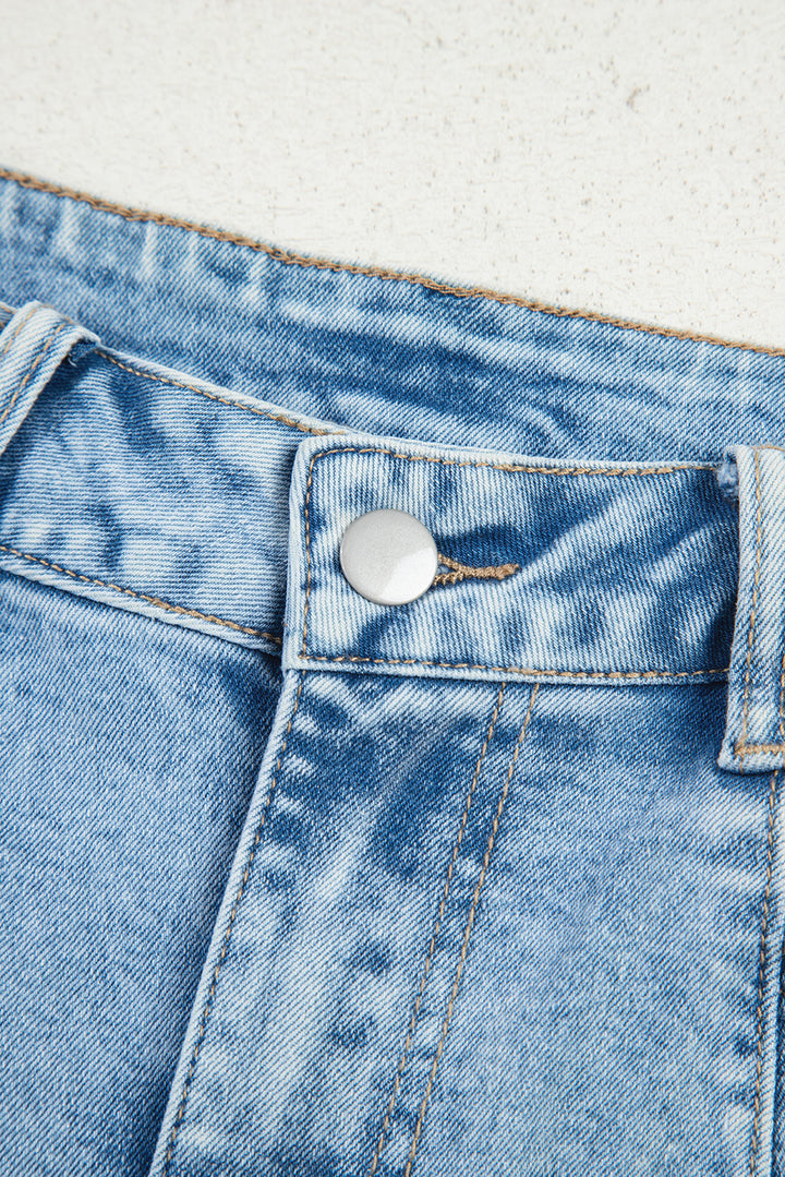 Beau Blue Flower Patched Light Wash Cropped High Waist Barrel Jeans