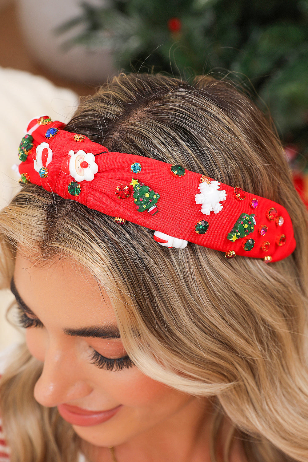 Bandeau noué en strass à motif de Noël