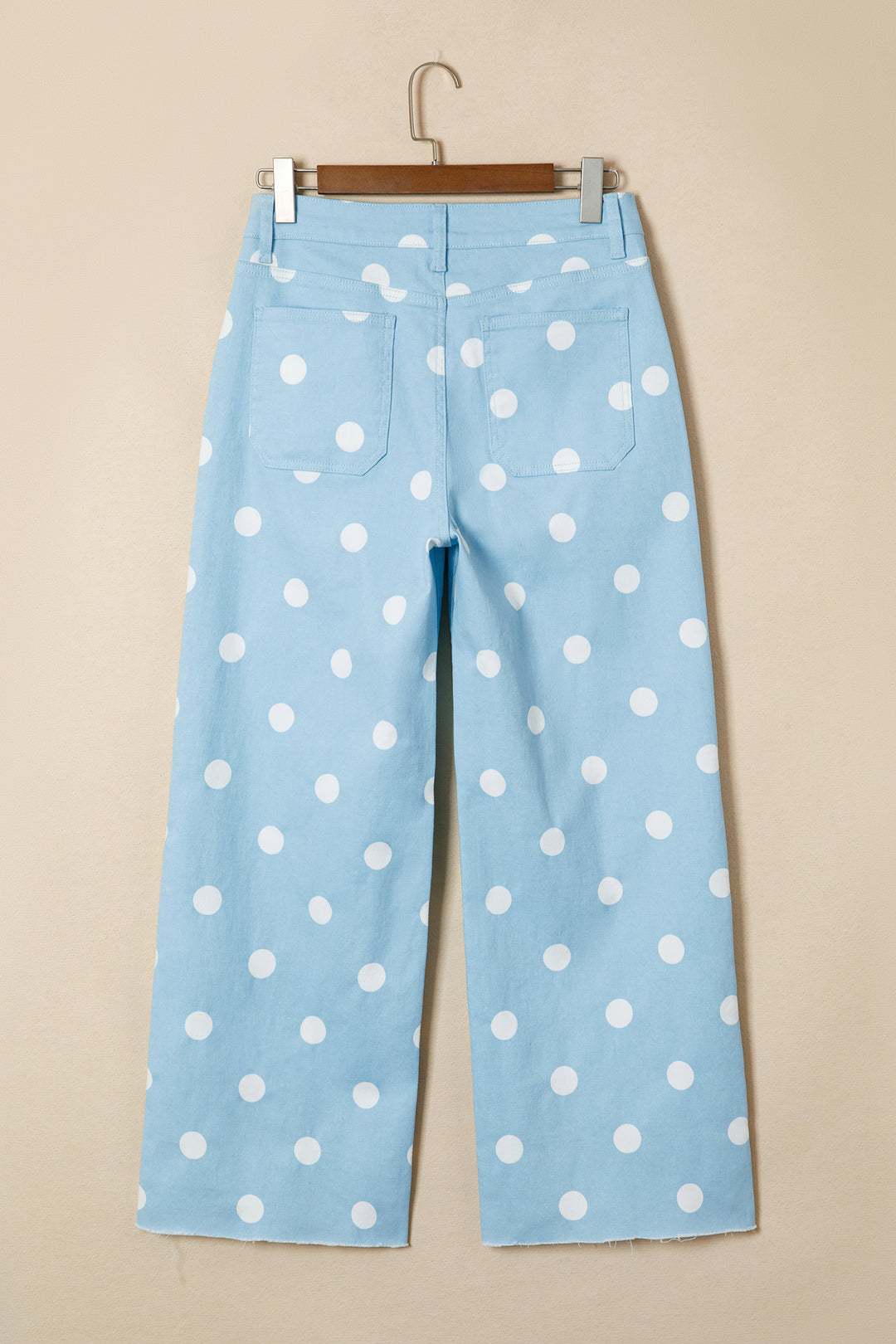 Sky Blue Polka Dot Print Raw Hem Shift Jeans