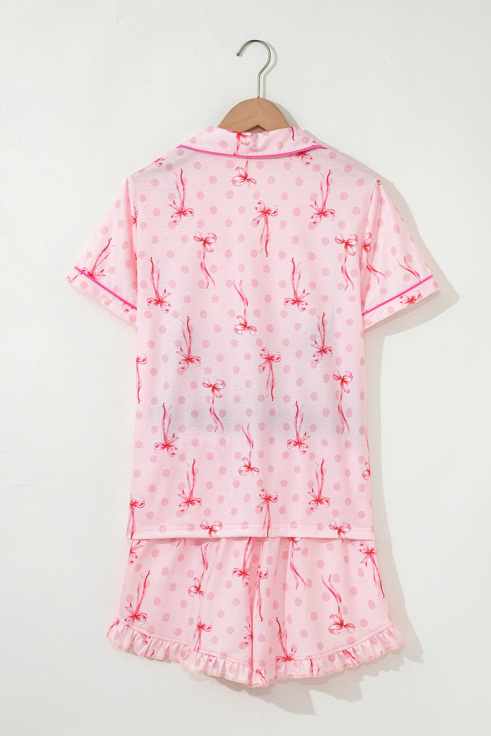 bow print contrast pipping short pajamas set