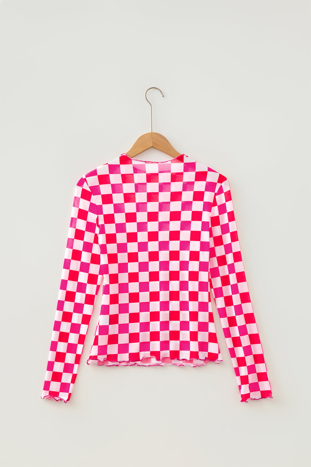Rose Plaid Mesh Sheer Long Sleeve Top